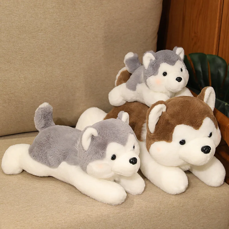 Reallife Stupid cute Cartoon Husky Plush Toys Pillow Stuffed Soft Animal Kawaii Lying Dog Doll For Girls Kids Baby Xmas Gifts