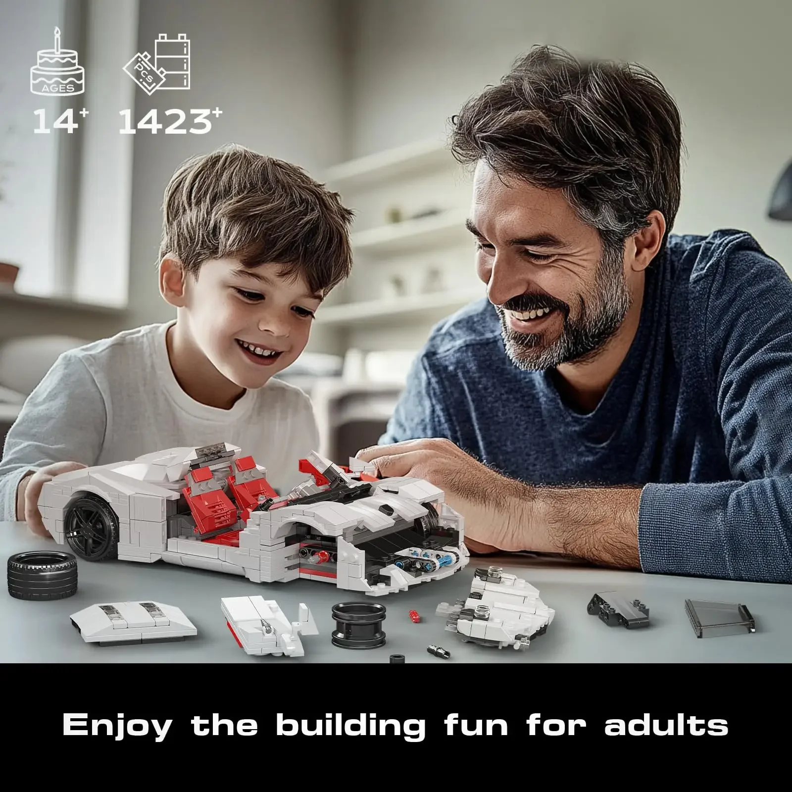 Mould King 10196 Kit de blocs de construction de voiture de sport classique (1423 pièces) - Modèle à l'échelle exotique STEM Cadeau pour constructeurs et collectionneurs adultes