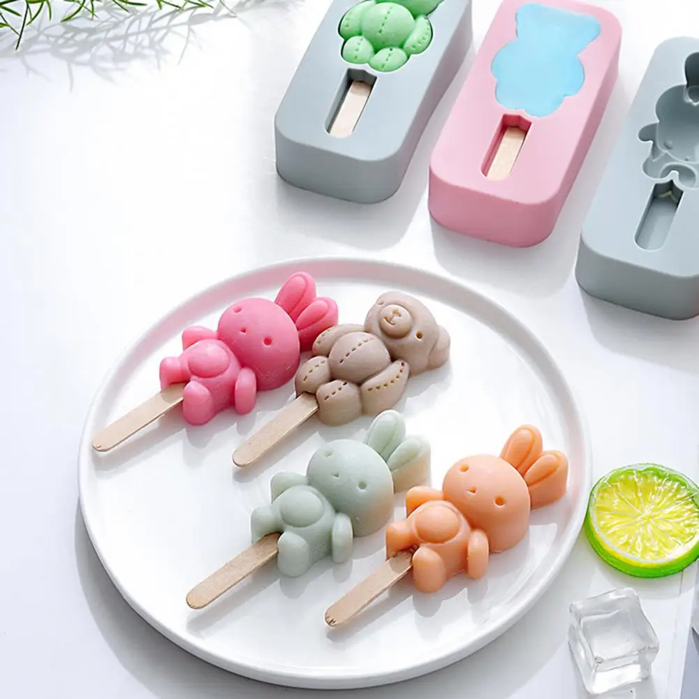 Popsicle Mold  Soft   Ice Cream Tray Cute Animal Shape Ice Lolly Mold