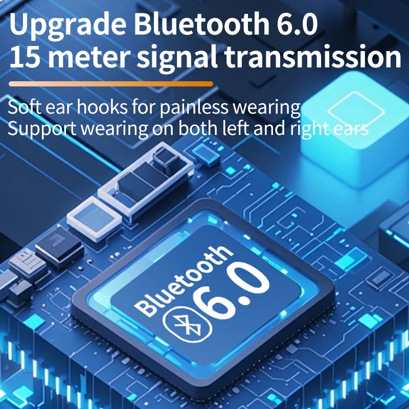 Auricolari Bluetooth 6.0 Auricolari musicali stereo HiFi 270 °   Cuffie con gancio per l'orecchio con rotazione Display a LED Cuffie con riduzione del rumore impermeabile