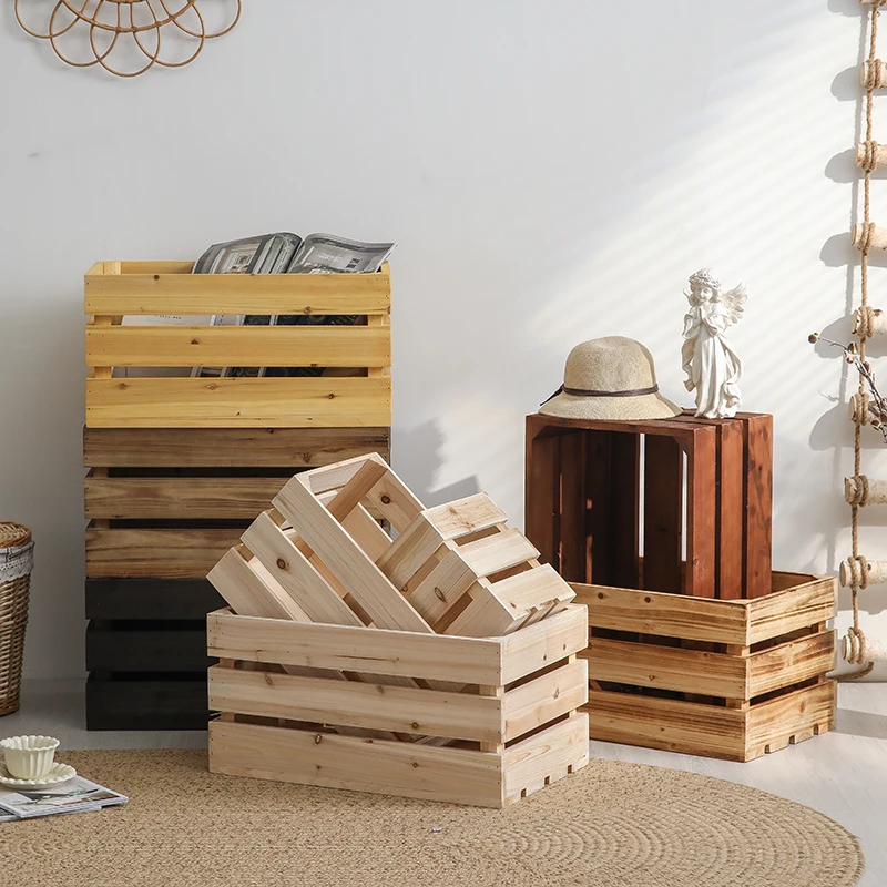 

Wooden box, wooden frame box, wooden strip basket, supermarket display, shopping mall decoration retro storage box, solid wood h