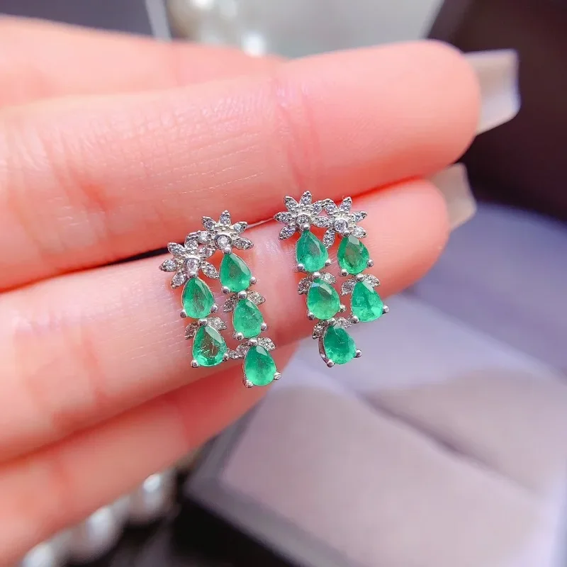 Natural Emerald Earrings Colombian Earrings 925 Silver Earrings for Women Gemstone 3X4MM for Women Daily Wear