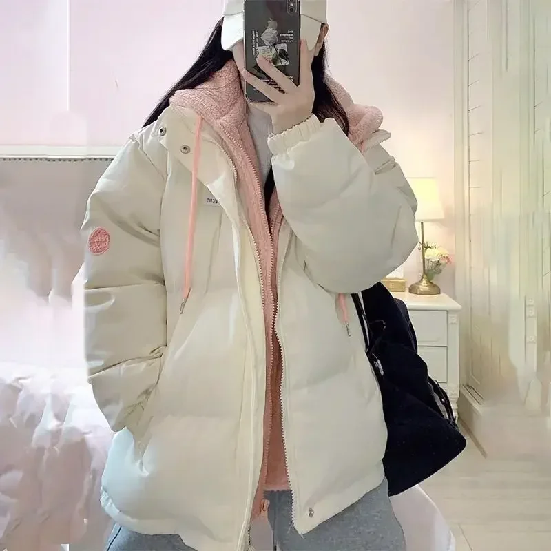 Autumn and Winter New Fake Two Piece Hooded Cotton Jacket Street Retro Harajuku Casual Versatile Trendy Loose Warm Bread Jacket