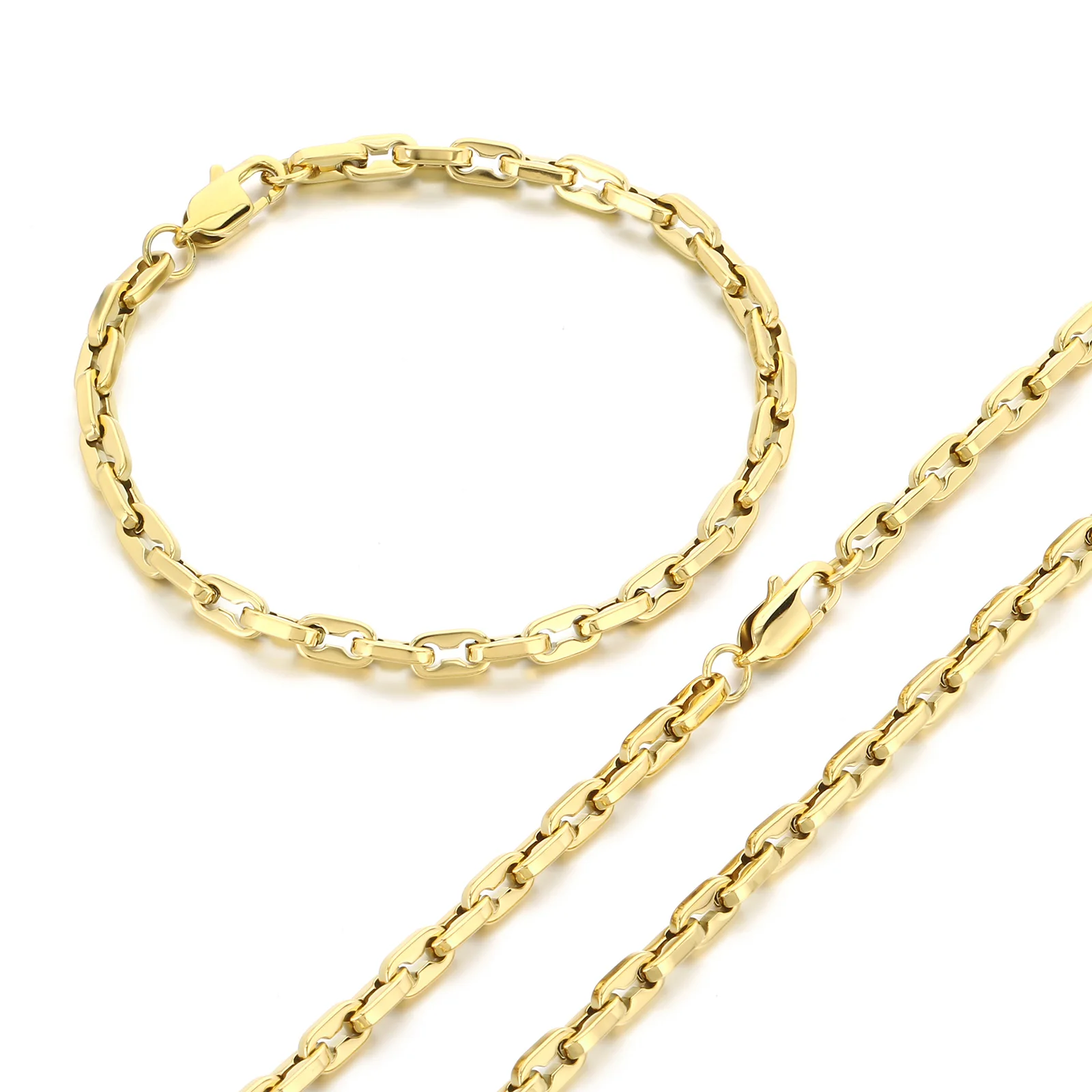 

Нержавеющая сталь 316L браслет в стиле хип-хоп комплект ожерелья золотого цвета унисекс ручная цепочка звено ювелирные изделия ювелирные изделия ожерелье женщина