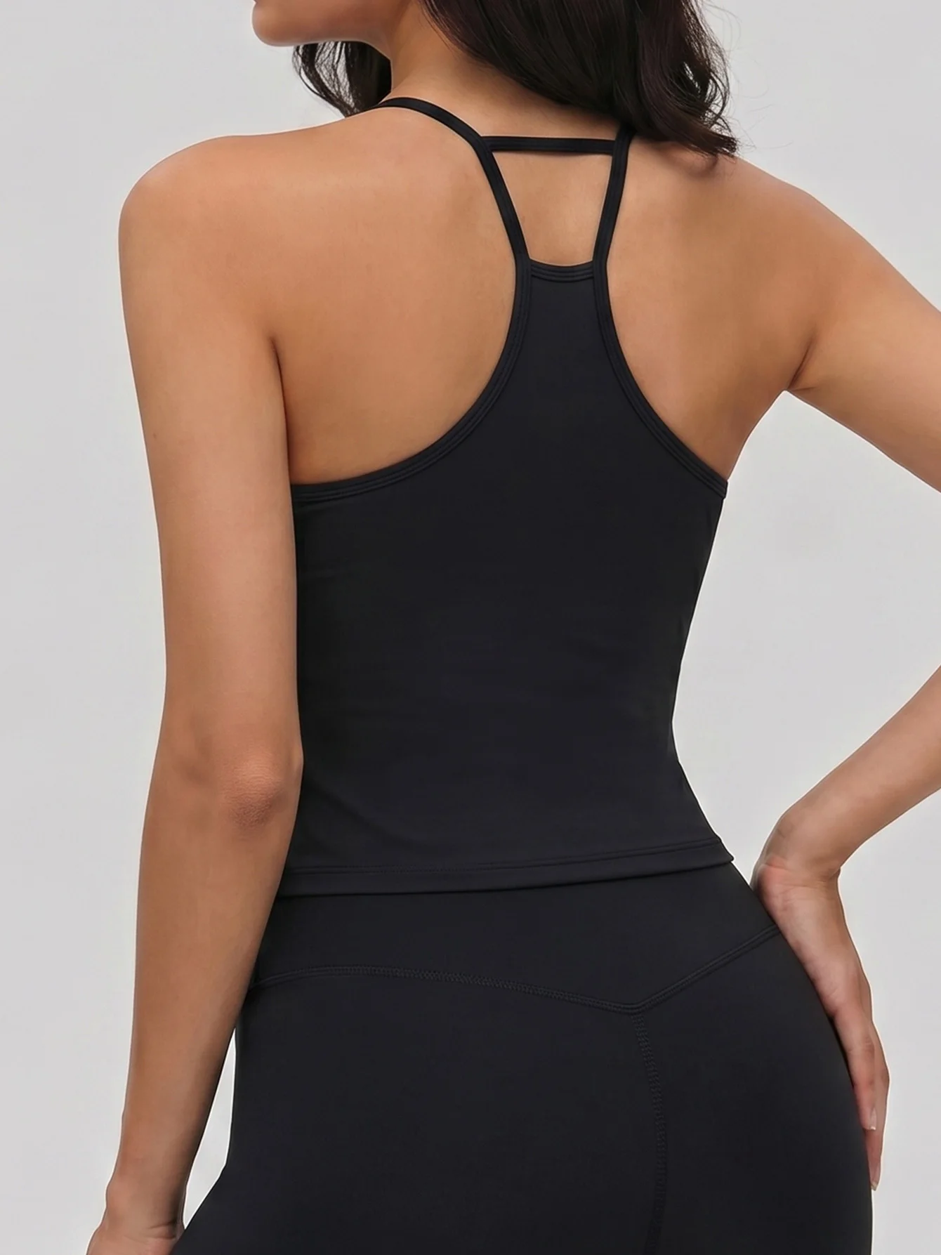 Women's Longline Square Neck Yoga Tank Top, Thin Strap Padded Workout Crop Top, Seamless Low Impact Sports Bra For Gym & Daily W