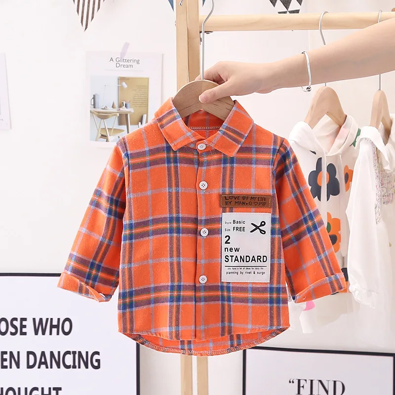 2023 Spring Boys Plaid Shirts Kids Long Sleeve Cotton Clothes Costume Baby Girl School Blouse Red Top Tee Shirts Outfit 18M-7Y