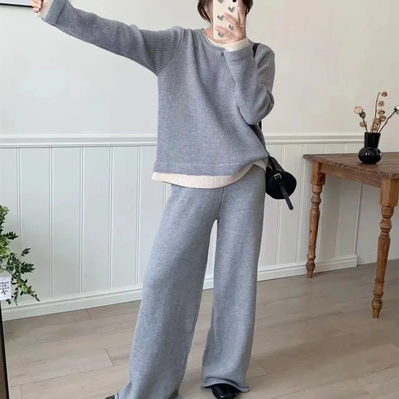 Sweater suit women\'s new autumn and winter Korean style loose lazy style sweater wide-leg pants casual two-piece set