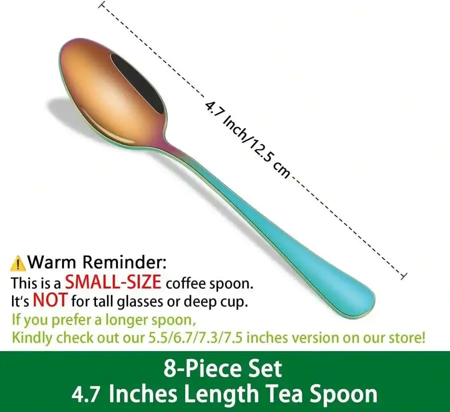 

8-Piece 4.7 Inch Stainless Steel Colorful Tea Spoon Set For Coffee Dessert Seasoning