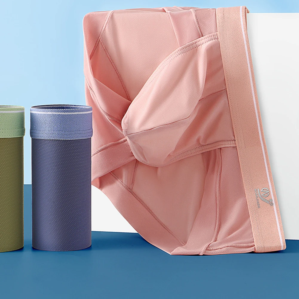 

Men Underwear Ice Silk Breathable Underpants Ultra-thin Cool Panties Seamless Lingerie Solid Color Sexy Elastic Briefs Fashion