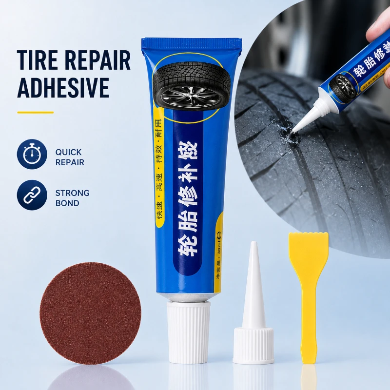 Cola de reparo permanente para pneus de borracha, 30ml, kit completo, selagem rápida para bicicleta, motocicleta, atv, carro, suprimentos para reparo de vazamento de pneus