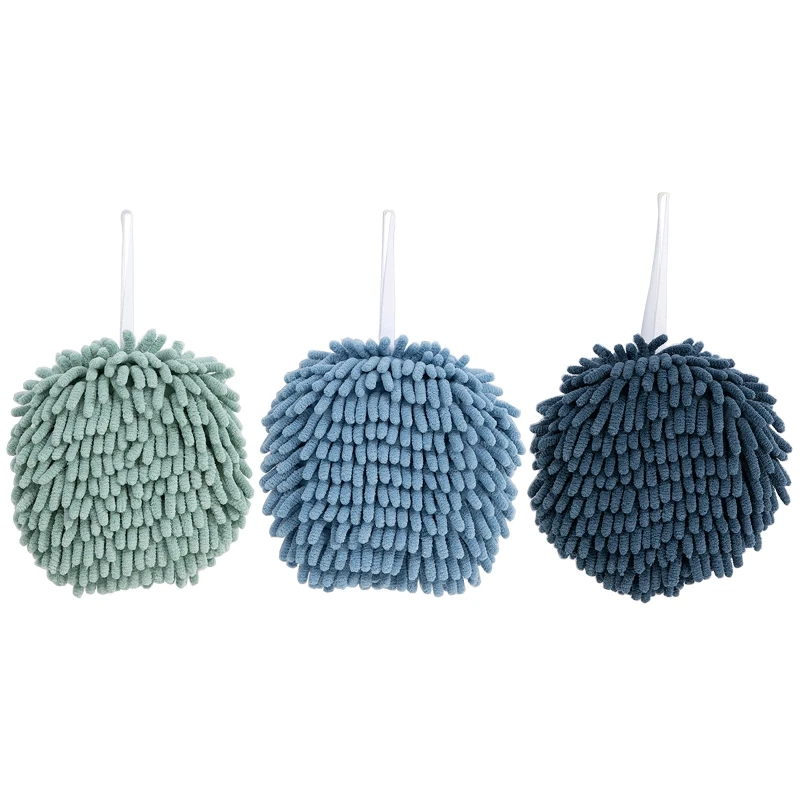 

Chenille Hand Towel Ball with Hanging Loop Kitchen Bathroom Microfiber Soft Thicken Super Absorbent Quick Dry Washcloth