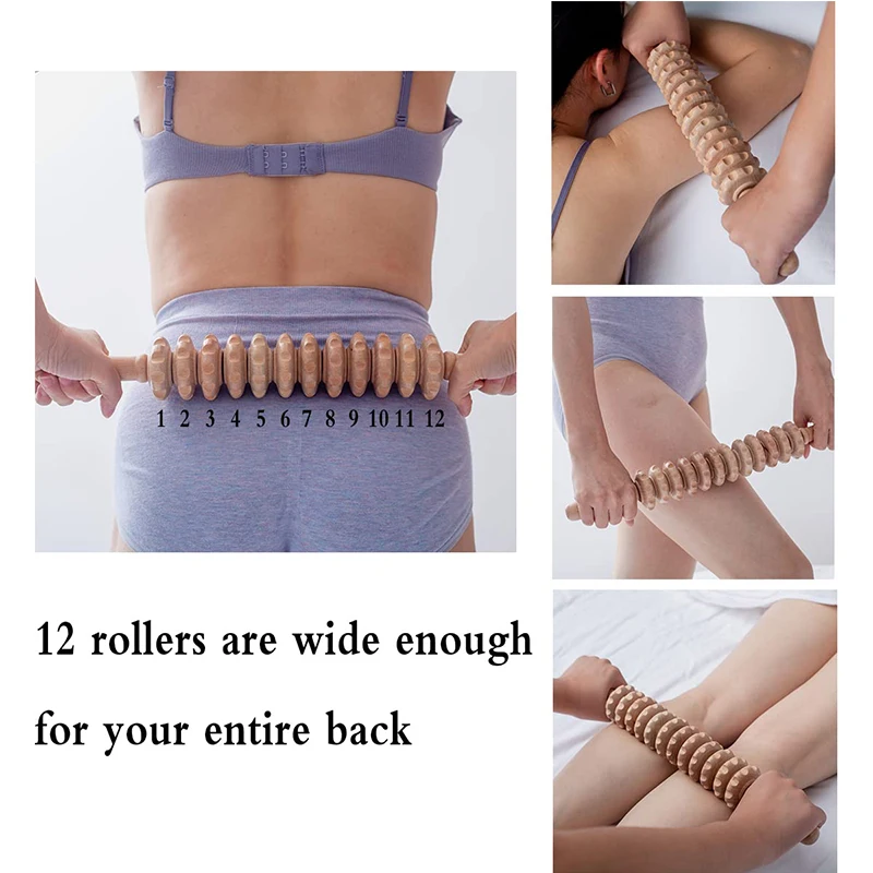 1 PC Wood Massage Roller, Wooden Therapy Cellulite Massage Tools, Wood Manual Back Massager Roller Rope for Leg Back Pain Relief