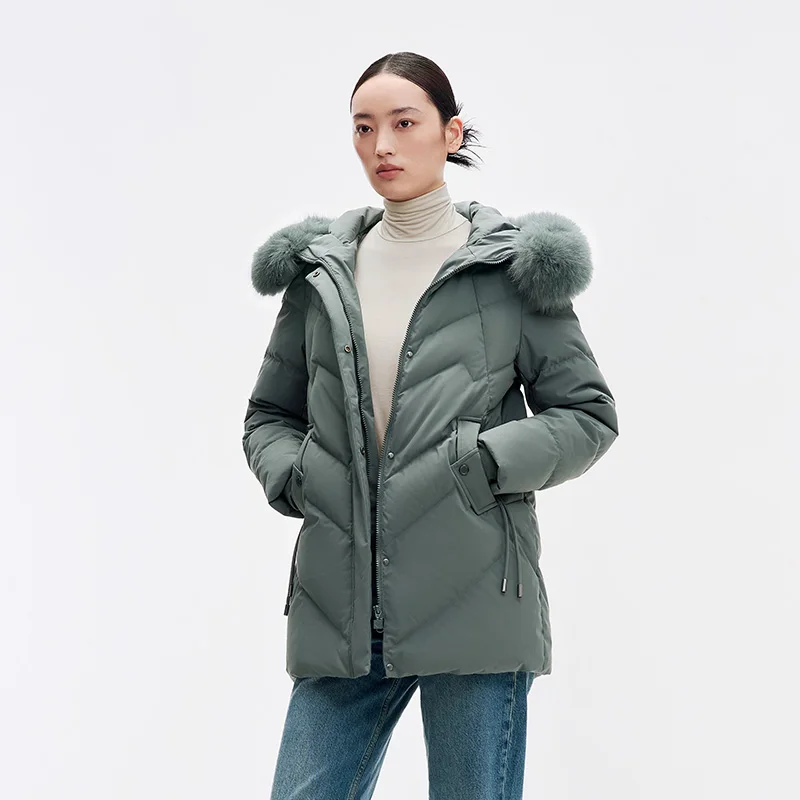 Chericom Mid Long Fox Fur Collar Women's Winter Down Jacket Hooded Zipper Warm Thick Overcoat Solid Simple Padding Jacket 299310