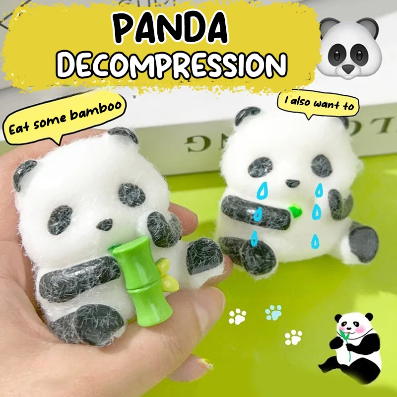 

Cute National Treasure Panda Decompression Small Toy Mini Giant Pandas Eat Bamboo Slow Rebound DIY Bear Fidget Toy