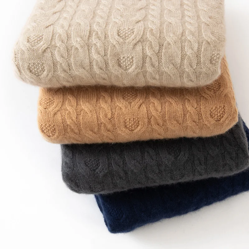 100% cashmere men's thick round neck sweater, soft and warm pullover sweater, versatile for business and leisure
