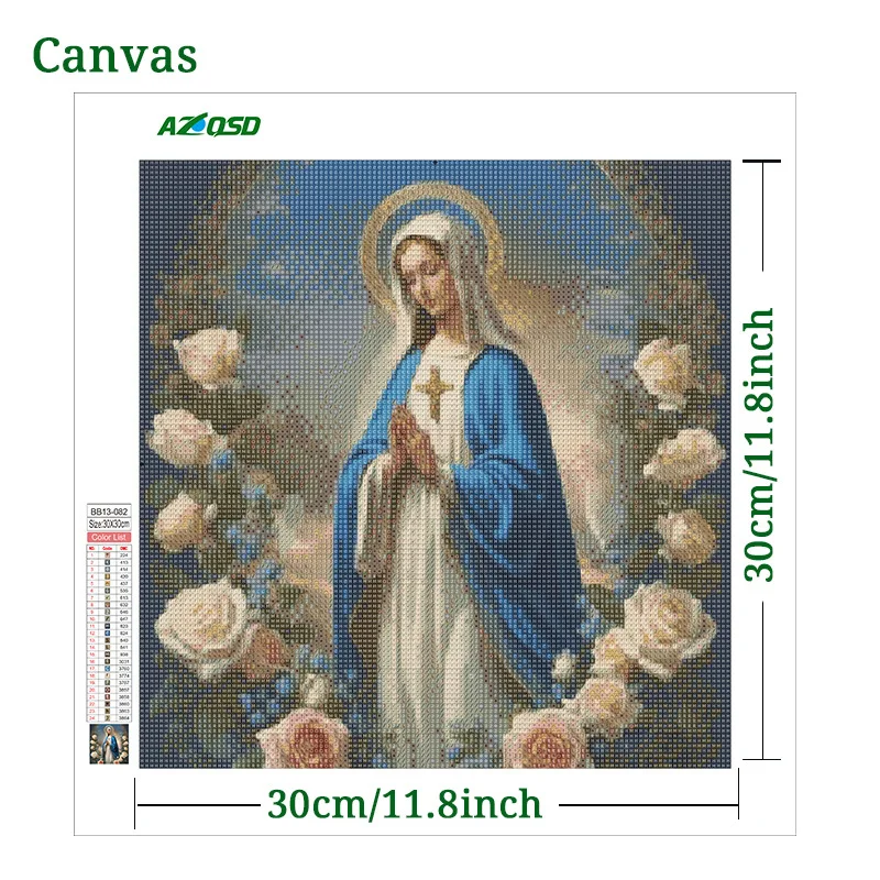 AZQSD 5d Diamond Painting Virgin Mary Religion Icon Portrait Mosaic Cross Stitch Kits Rhinestones Rose Embroidery Flower Gift