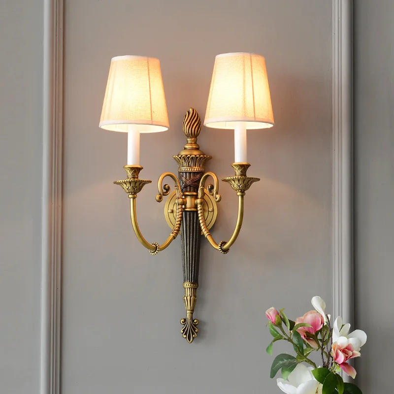 

Luxury Rococo Antique Copper LED Wall Lamp for Hotel Lobby Foyer Bedroom Corridor Balcony Decoration Large wall Sconce Lighting