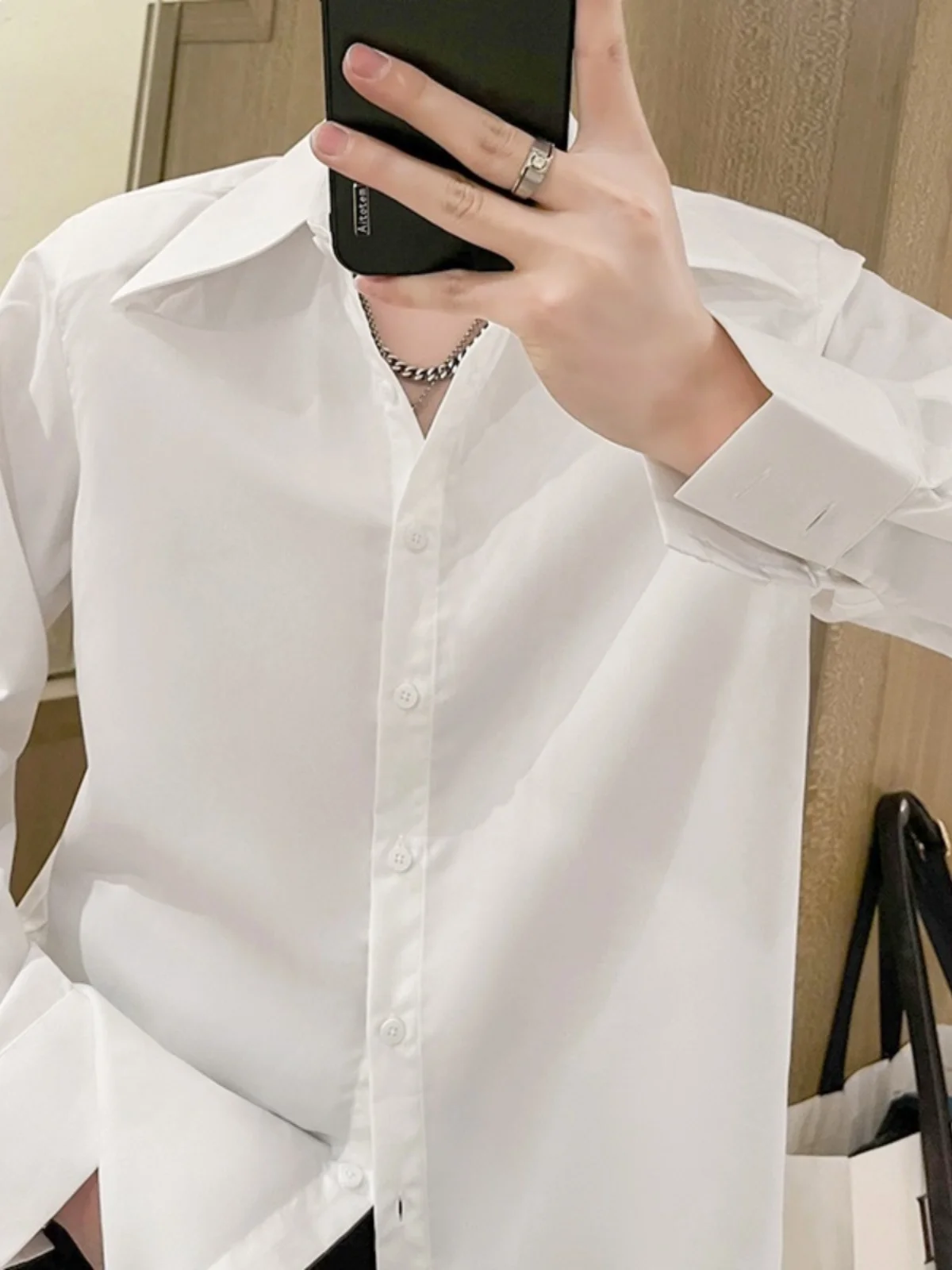 

Advanced Shoulder Padded Design Loose Fit Sharp Collar Men's Shirt Base Layer Casual Long Sleeve Youthful Style Four Seasons