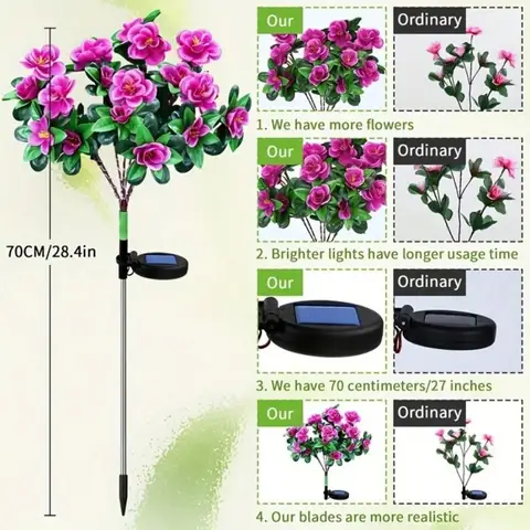 1PC Solar Azaleas Flower Outdoor Lights-IP65 Waterproof, for Room Party Home Garden Path Camping Yard Lawn Decor