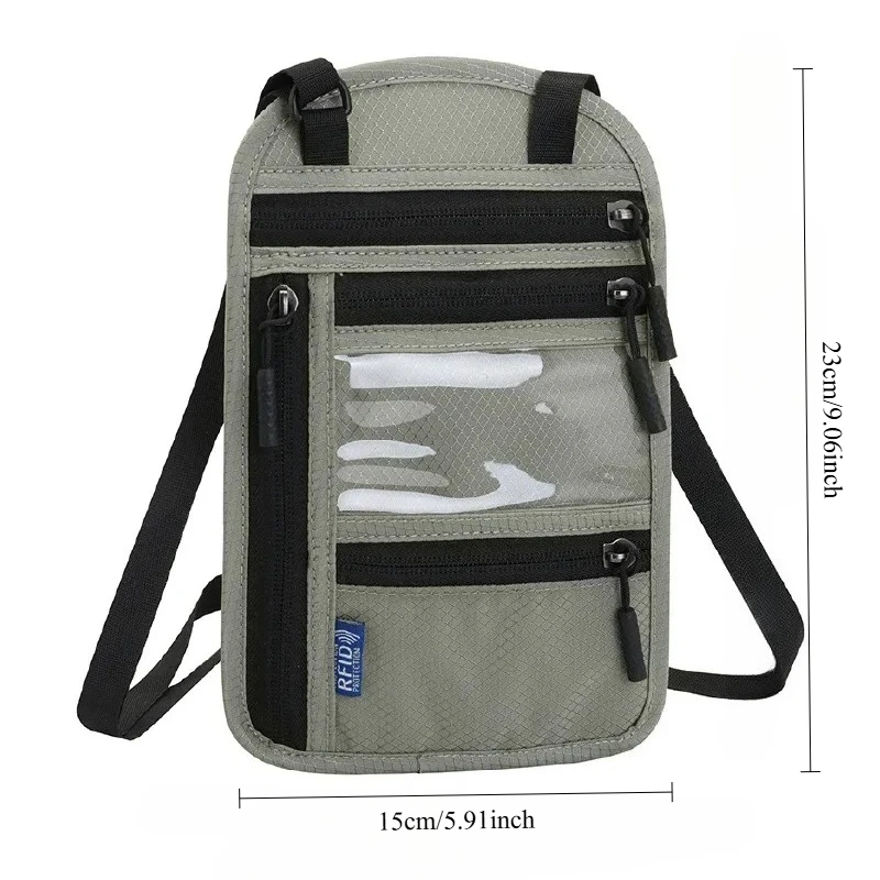 Multi Functional Neck Hanging Passport Bag RFID Crossbody Shoulder Storage Bag, International Flight Ticket And Document Protect
