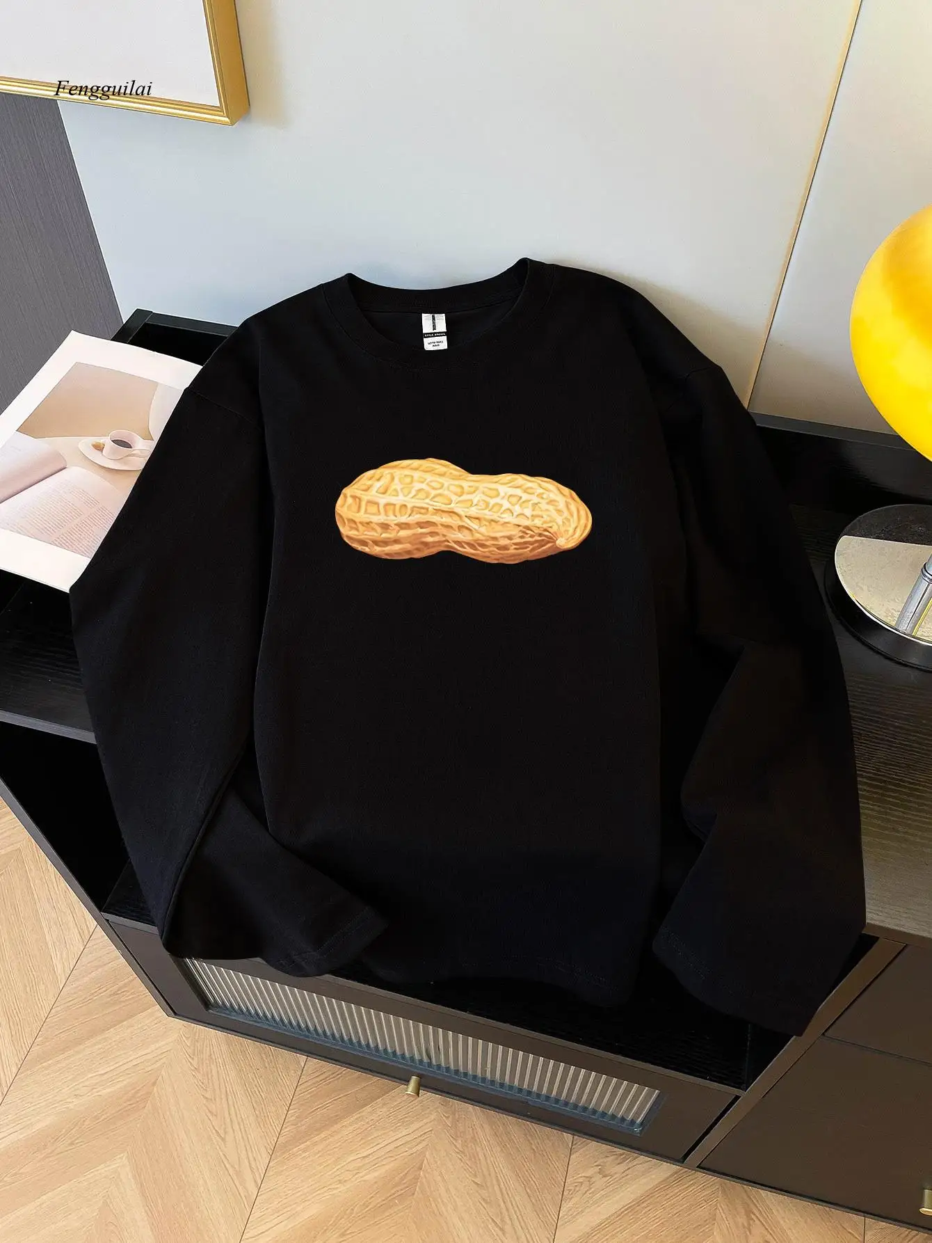 Crew Neck Long Sleeve T-Shirt with Unique Donut Pattern - Casual Fall/Winter Fashion Top, Soft & Comfortable