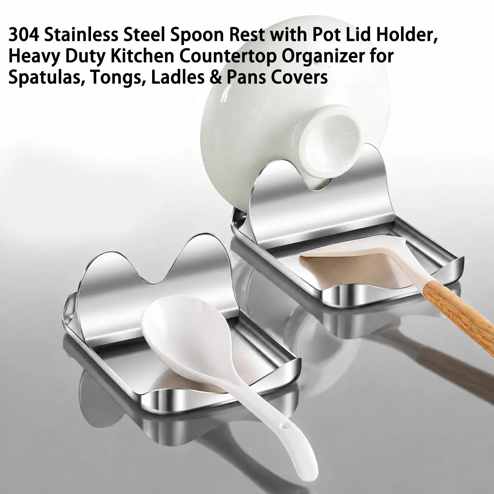 Kitchen Countertop Pot Lid And Spoon Rest Stainless Steel Holder Rack With Draining Tray Utensil Storage Stand Washing Basket