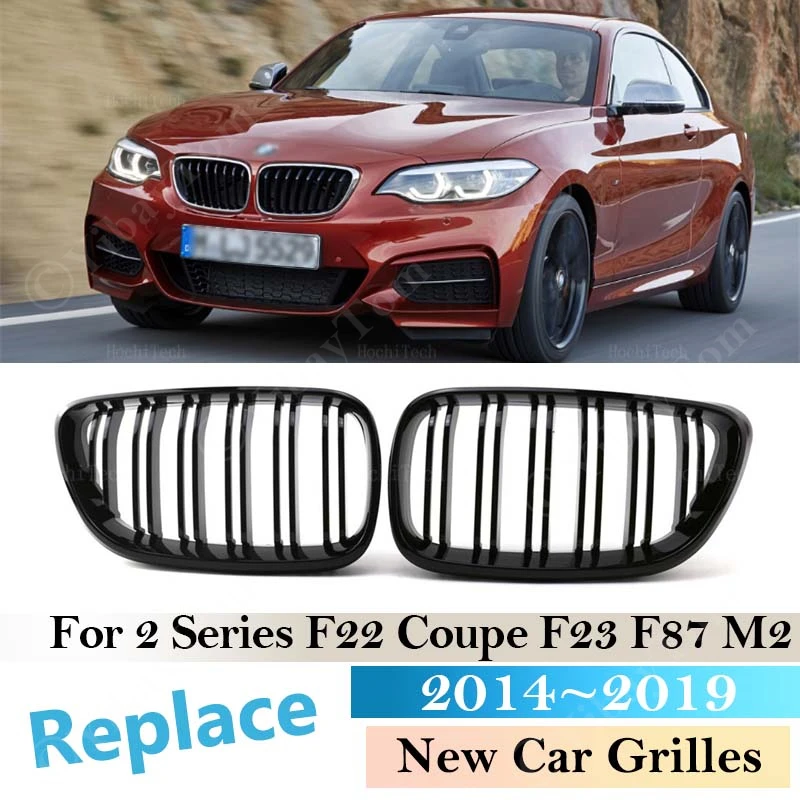 

Front Kidney Grille For BMW 2 Series F22 Coupe 2014 ~ 2019 Car F23 Convertible F87 M2 Dual Slat Grilles Black Multi Color ABS