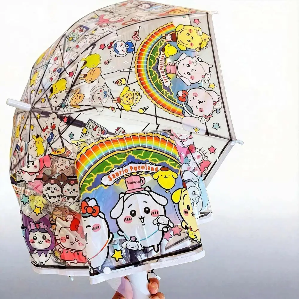 Cartoon Chiikawa Transparenter Regenschirm Dreifach Faltbarer Automatik-Regenschirm Anime Hachiware Kawaii Regenschirm Mädchen-Regenschirm Tragbar