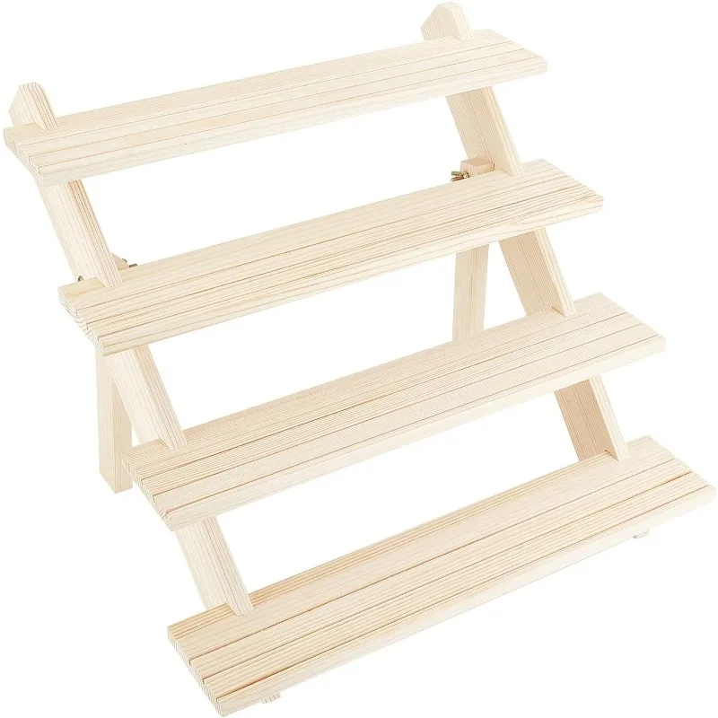 4-Tier Wooden Display Stand Riser 12-Slot Earring Ring Holder Detachable Unfinished Wood Retail Jewelry Card