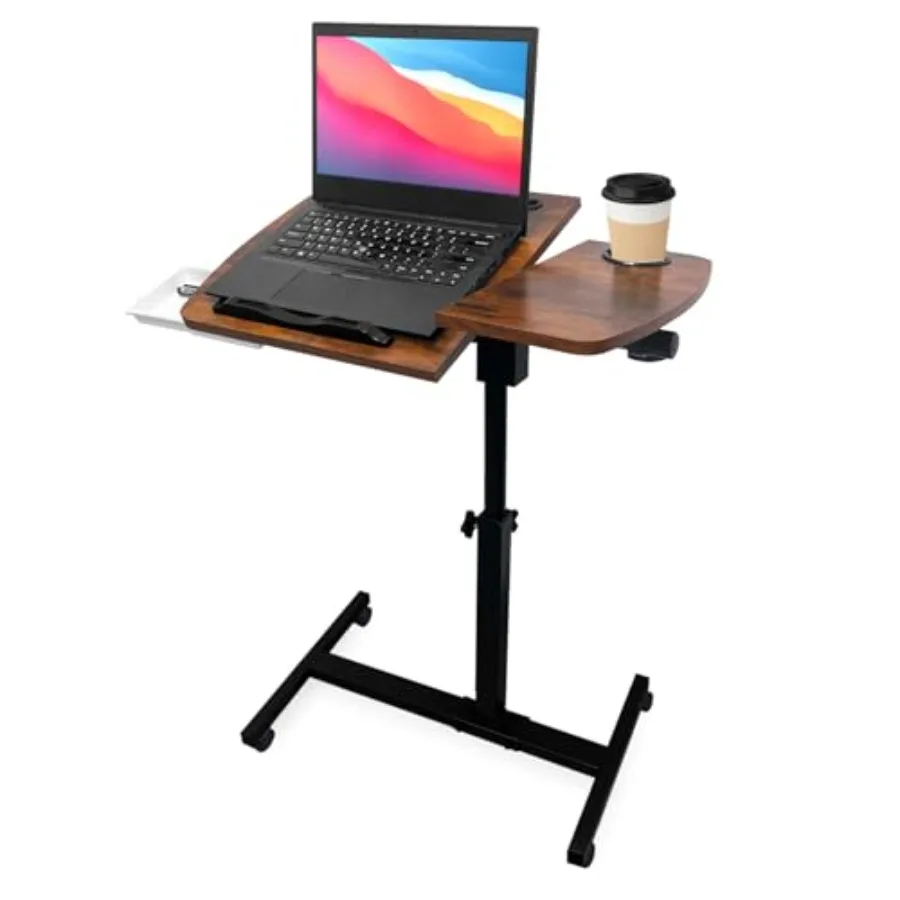 

Medical Adjustable Overbed Bedside Table with Wheels Mobile Standing Desk Laptop Computer Cart with Phone Holder and Drawer for