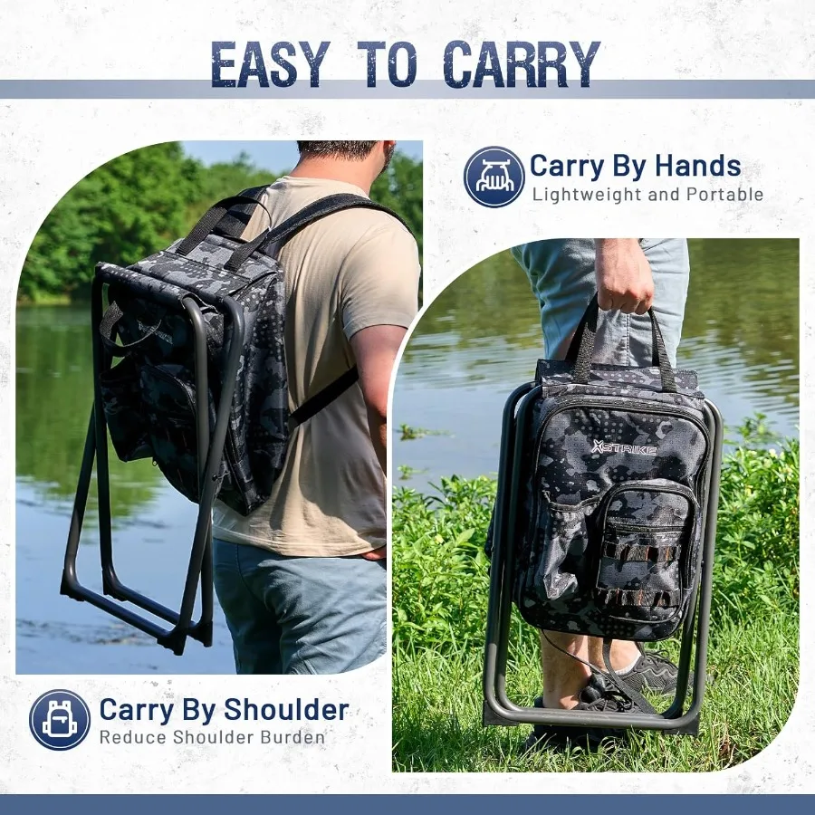 كرسي صيد محمول مع مسند ظهر قابل للتعديل وجيوب جانبية لصيد الأسماك في الهواء الطلق والتخييم والصيد خفيف الوزن ومتين #4