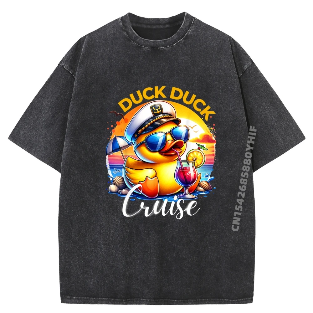 

Duck Duck Cruise Funny Family Cruising Matching Group Mens Clothing Summer Breathable Washed T Shirt Casual Tops