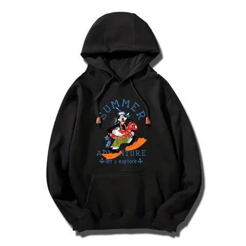 

Disney Goofy Hoodie Men Cotton Fleece Pullover 2025 Spring Autumn Graphic Sweatshirt White Base Goofy Character Green Hat Orange