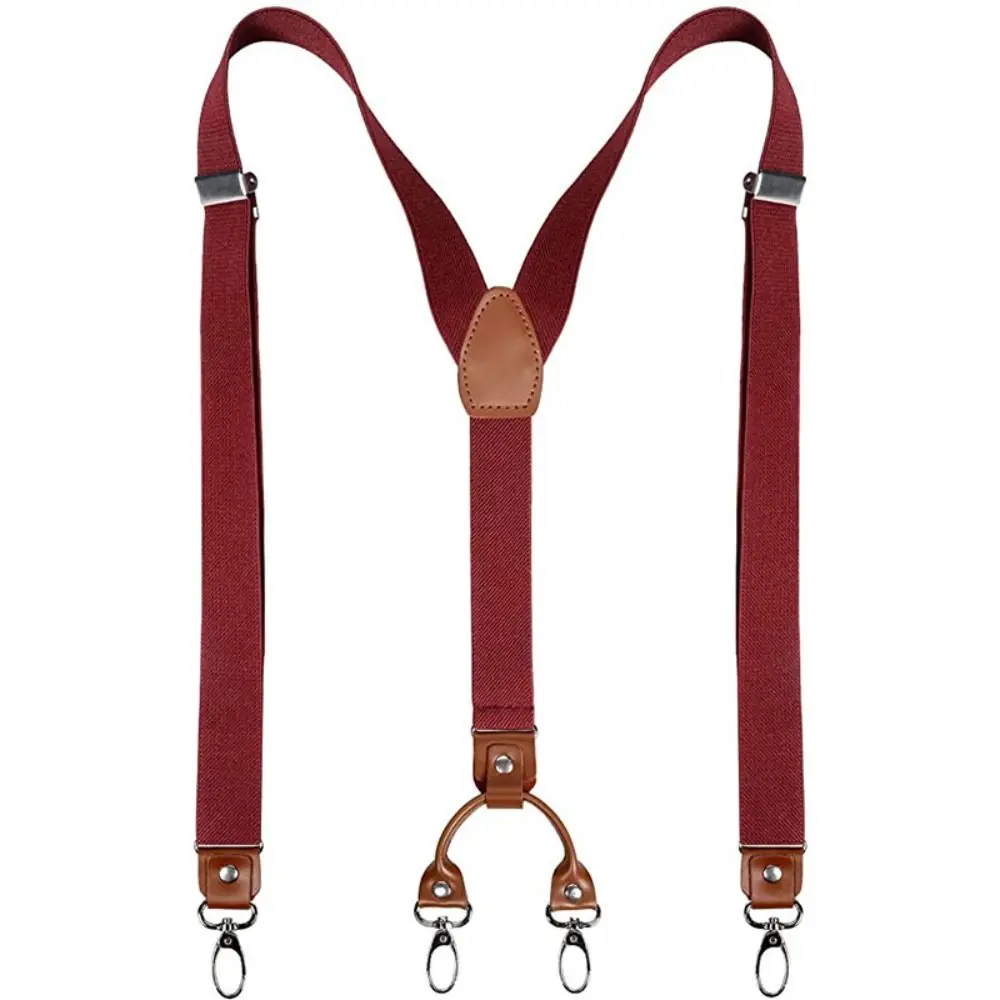 Adjustable Strap Clip Cowhide Leather Suspenders 2.5cm Width 4 Hooks Elastic Braces Y Shape Wedding Casual Trouser Straps Belt