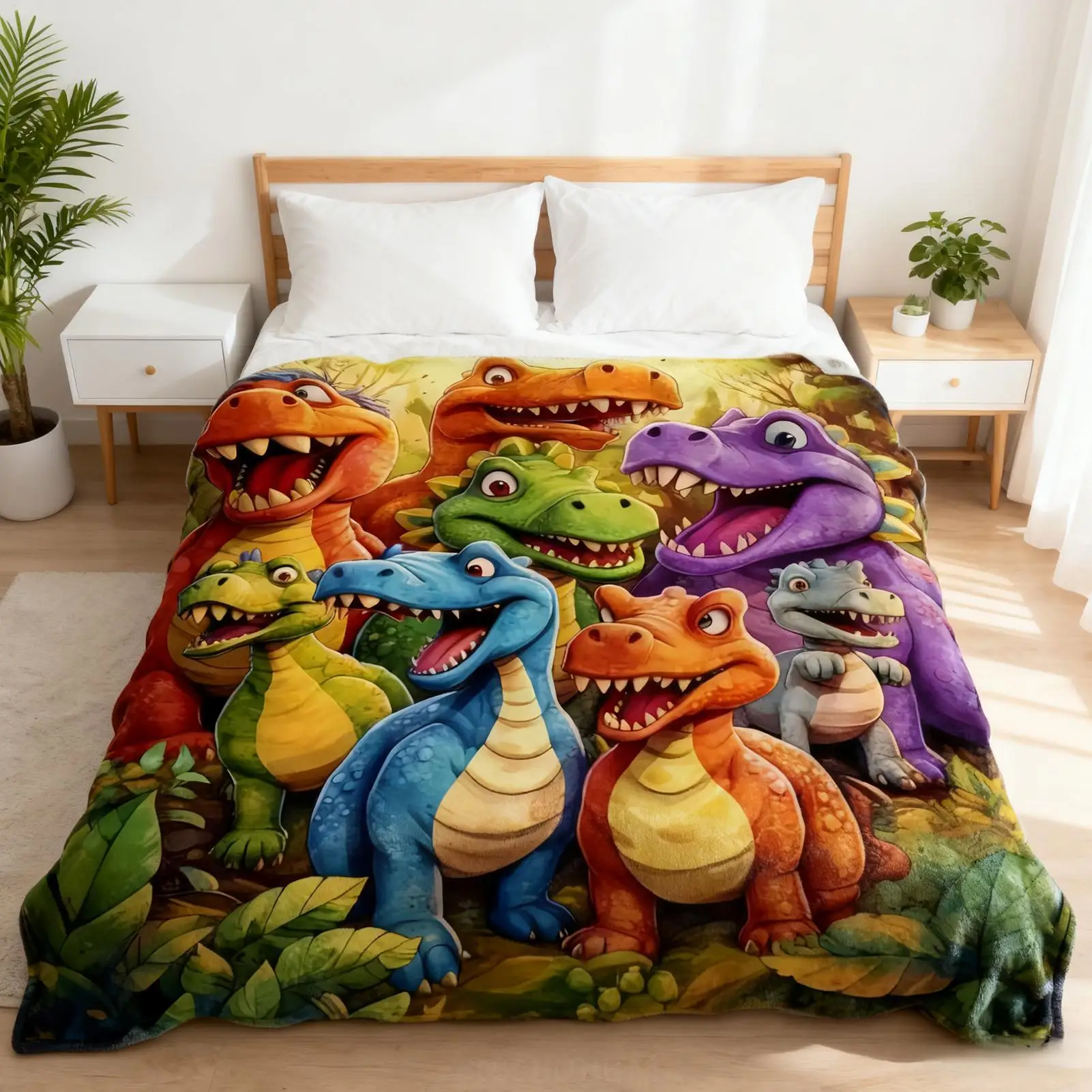 

Throw Blanket for Bed Flannel Warm Cute Dinosaur Throw Blanket Couch Decor for Sofa Recliner Lounge Bedroom Dorm Apartment Kids