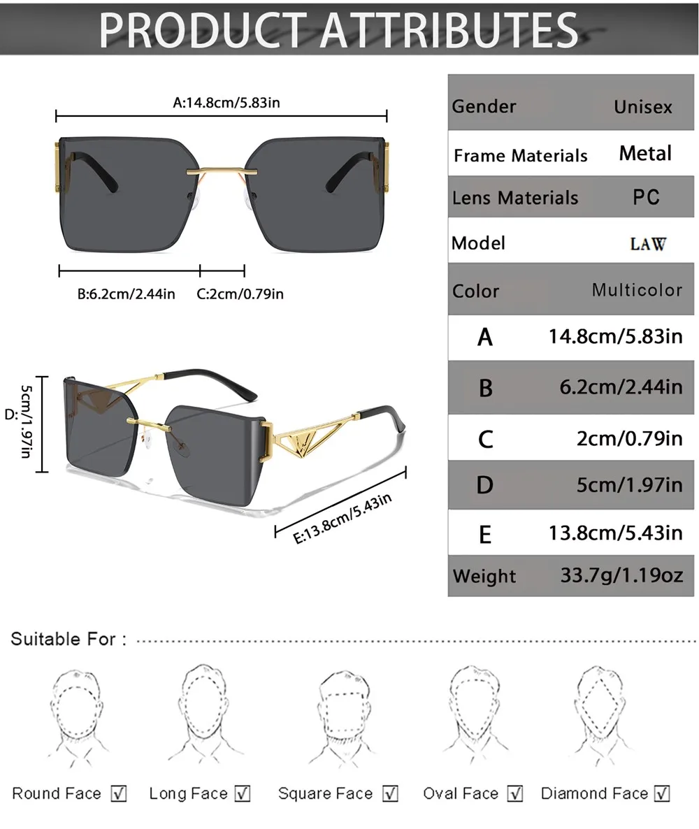 Unisex Fashion Rimless Metal Sunglasses, Eyewear with Adjustable Nose Pads, Running, Cycling, Shopping and Festivals