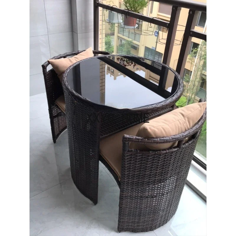 zqRattan Chair Balcony Small Table and Chair Tea Table Combination Simple Leisure Small Apartment Home Rattan Cane Chair Set