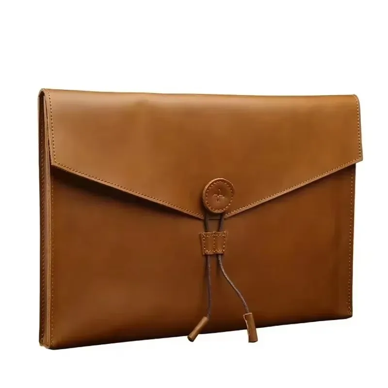 A4 Top Layer Cowhide Large Capacity Storage File Bag Business Data Genuine Leather Archive Bag Multi-Function Document Bag