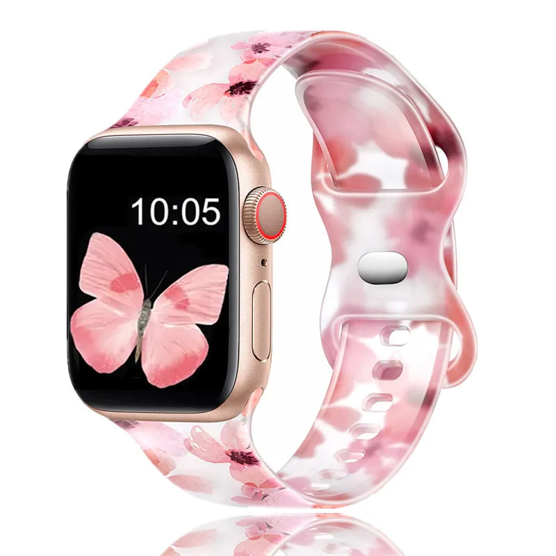 حزام الأزهار المطبوعة لساعة أبل الترا 49 مللي متر 41 42 38 45 44 40 مللي متر الفرقة سيليكون سوار ل iWatch سلسلة 9 8 7 SE 6 5 4 3