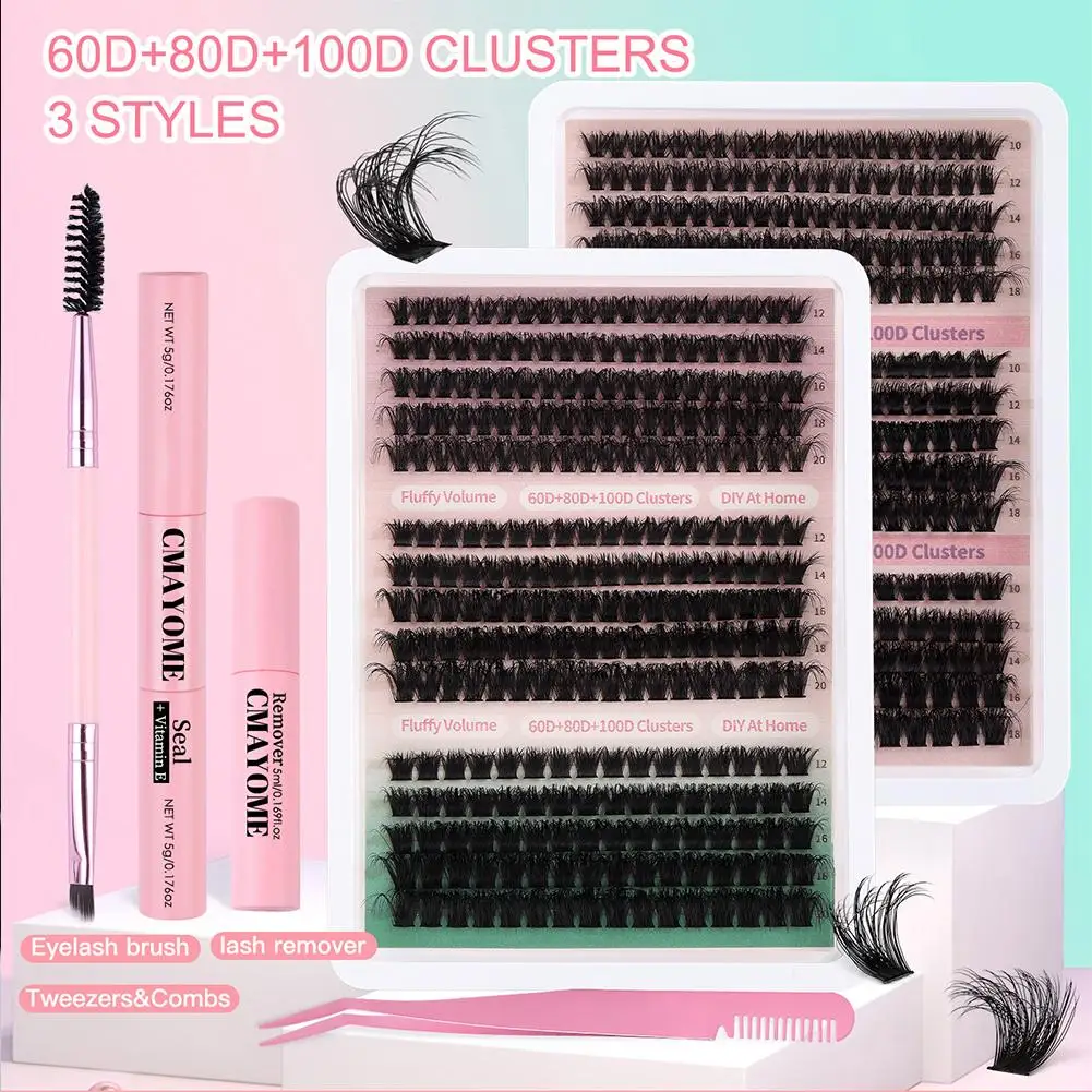 DIYつけまつげセット ふわふわクラスターラッシュ 40D-160D ミックスまつげエクステキット グルーとピンセット付き セグメントラッシュクラスター