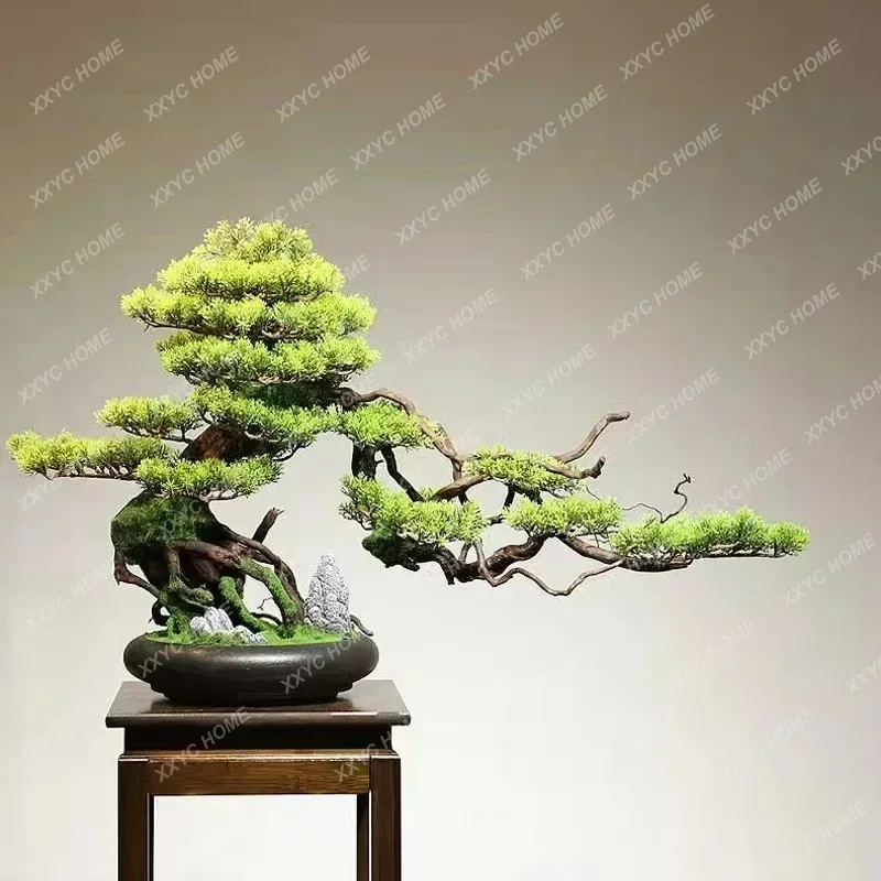 Yingke Pine Potted Decoration New Chinese Style Home Greenery Bonsai Hallway Landscape Fake Trees