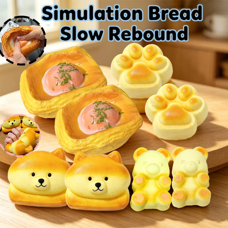 Fragrant 3D Realistic Fried Egg Toast Donuts Fidget Toy Slow Rising Rebound Calming Down ADHD Anxiety Relief Squeeze Stretch Toy