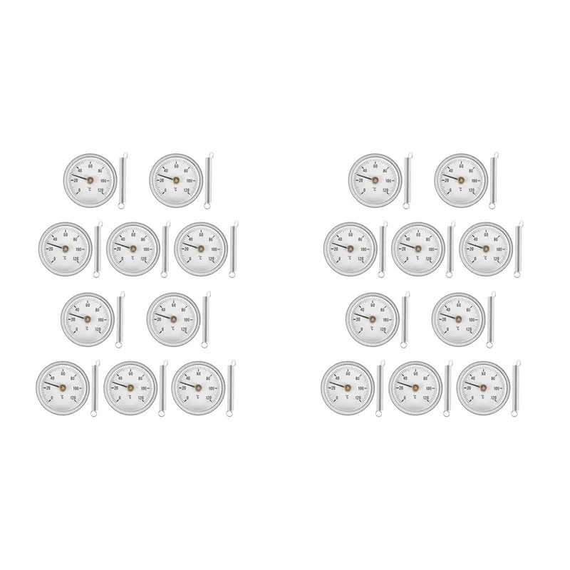 

20 шт., 63 мм, термометр с зажимом для труб, круглый пластинчатый датчик температуры с пружиной, диапазон 0-120 ℃ , Алюминиевый корпус