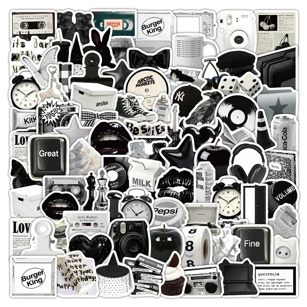 103Pcs Black And White Aesthetic Stickers For Room Decor & Scrapbooking LanLanStickersWorld Store