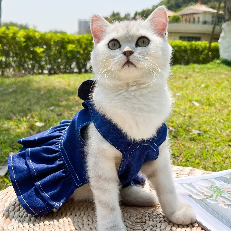 18kg Denim Dog Harness Durable Polyester Versatile Pet Vest Dress Walking Leash Accessories Bow Tie Big Dogs Clothes for Cats