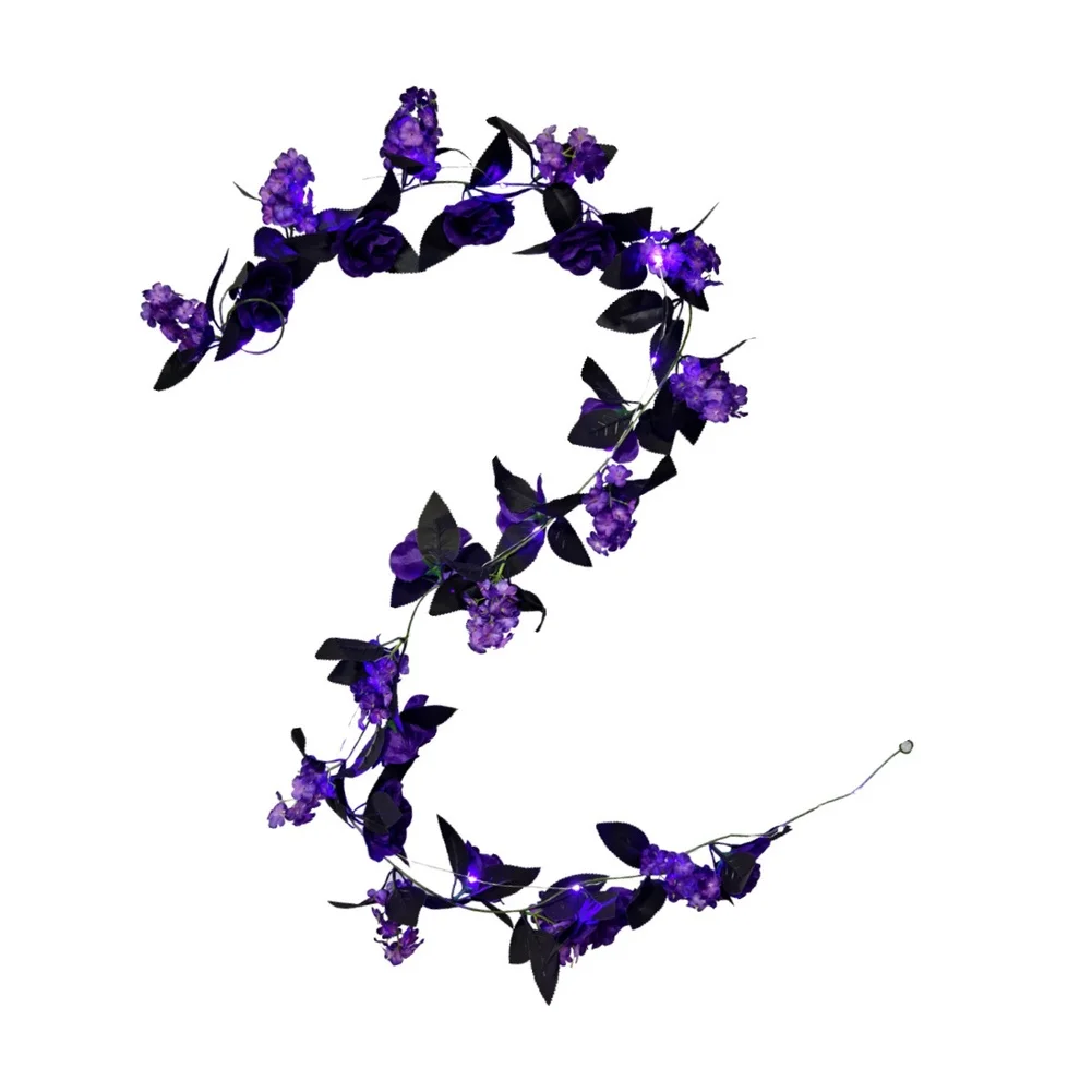 Purple Silk Flower Vine Garland for Halloween Theme Parties Faux Hanging Vine for Mantel Stair Rail and Window Decoration