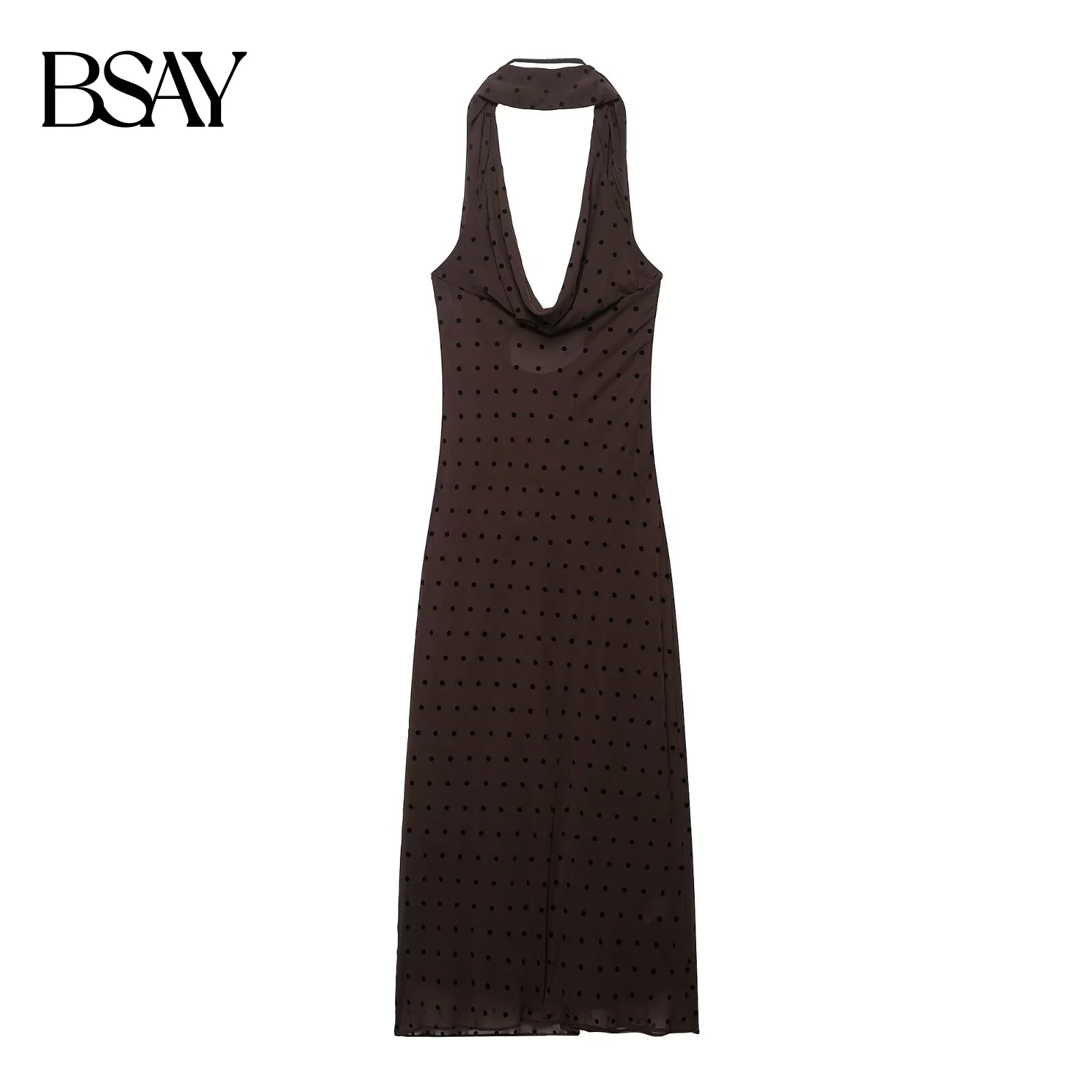 BSAY Mode Temperament ärmelloses Abnehmen rückenfrei sexy Herbst neue Damenbekleidung 2025, Mesh-Polka-Dot-Schal, langes Kleid