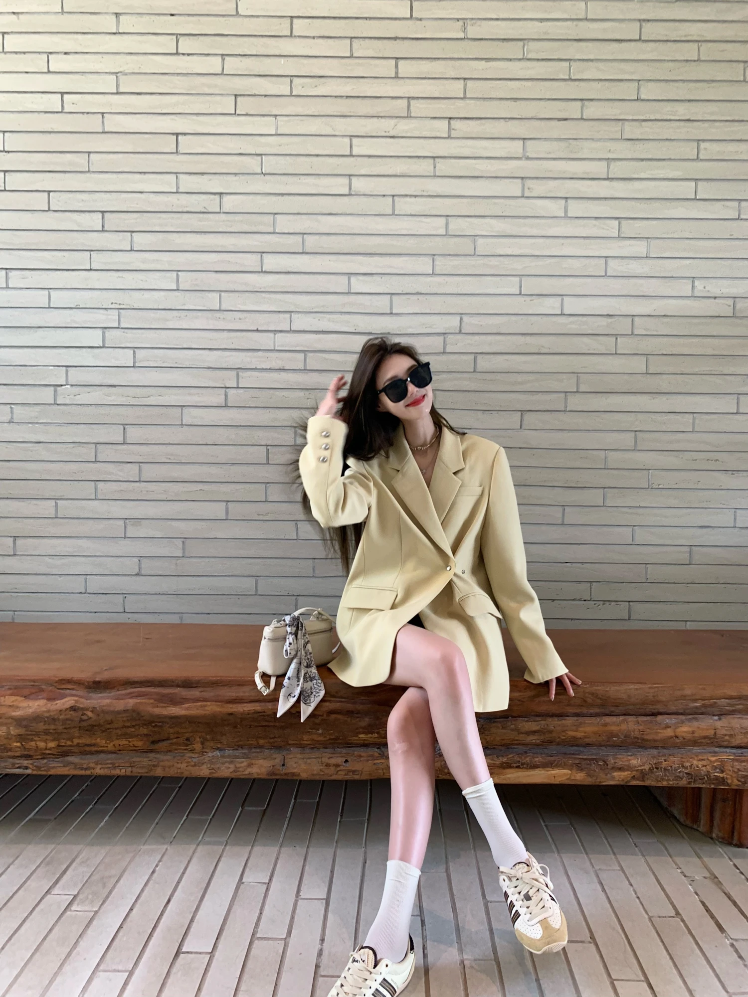 Limited Edition Tailored Loose Suit Jaet Asymmetric Buttoning Two-Way Wear Casual Commute Sle Polyester Fiber Long Sve