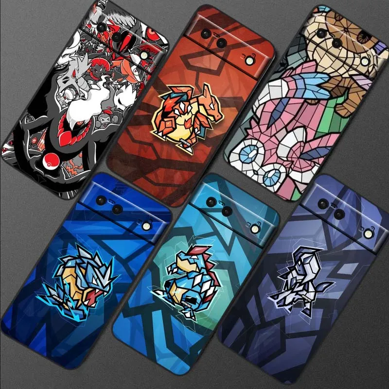

P-Poke M-Mons Cartoon Cover For Google Pixel 10 9a 9 8A 8 7 7A 6 6A Pro XL 2024 5G Black Soft TPU Silicone