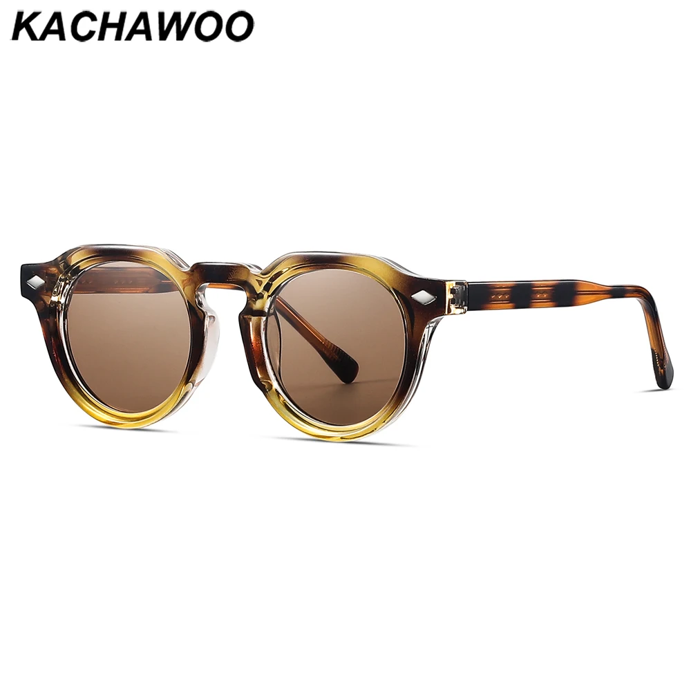 Kachawoo round sunglasses for women uv400 CP frame acetate retro sun glasses men decoration unisex European style black brown